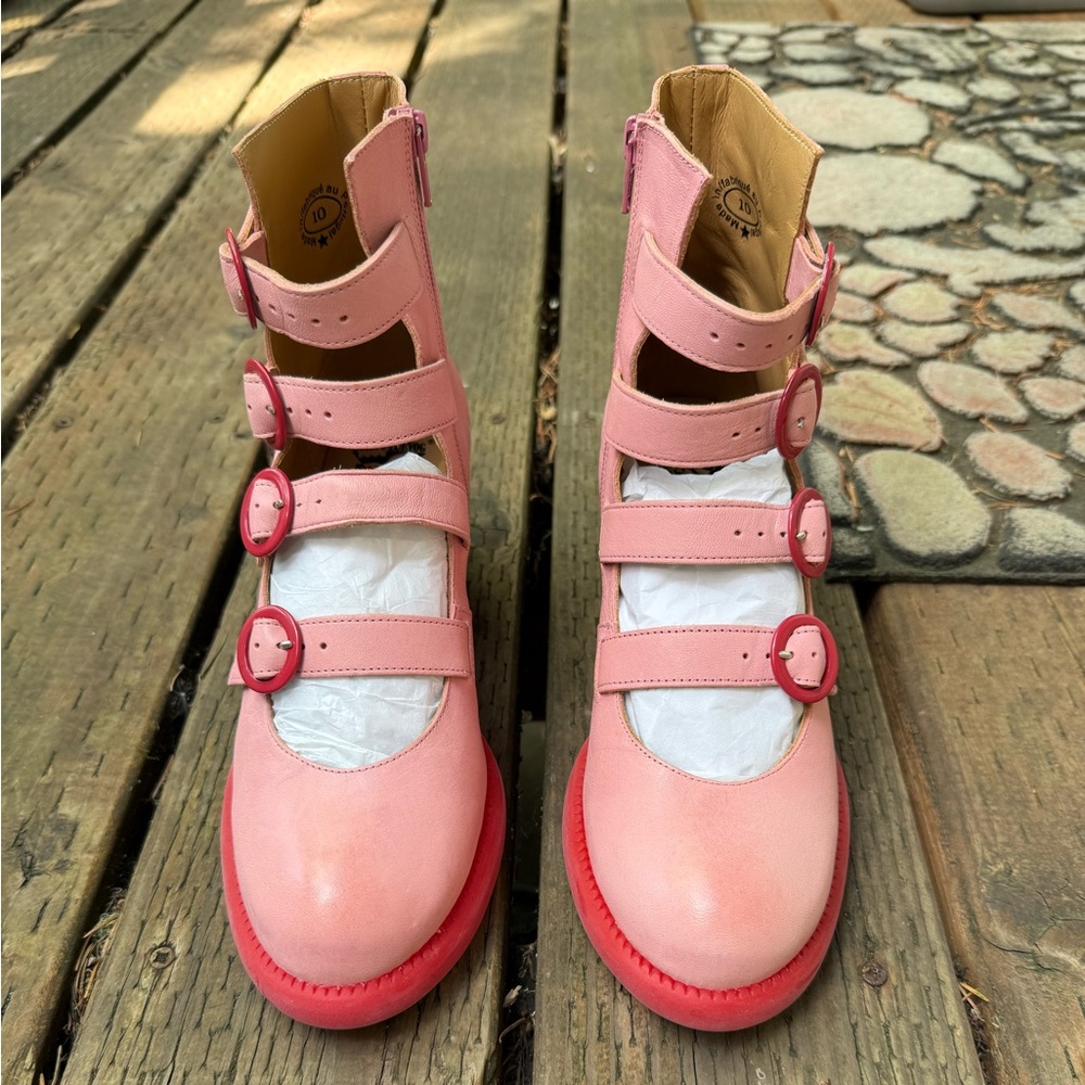 Fluevog Go Groovy Huysmans Pink Strappy Ankle Boot Like New size 10